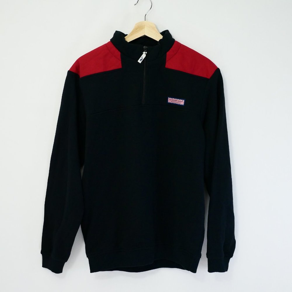 Vineyard Vines Red Shoulder 1/4 Zip Long Sleeve Pullover Sweatshirt, Men S